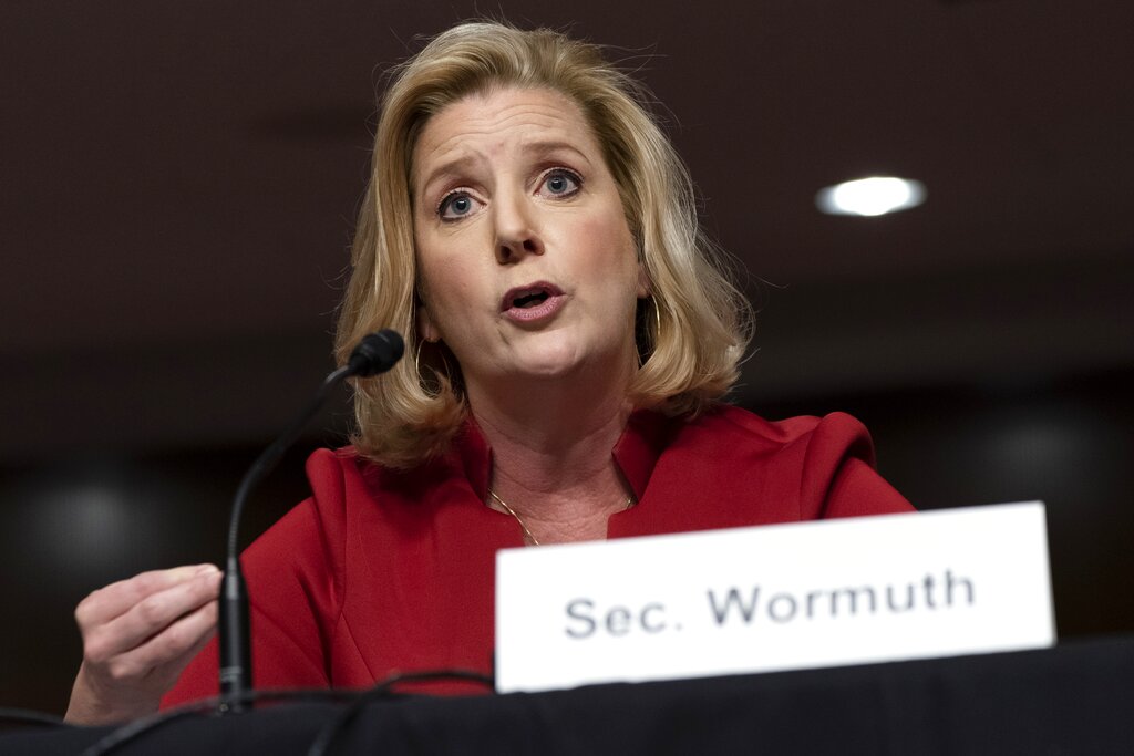 Army Secretary Christine Wormuth, testifies before a Senate Armed Services committee May 5, 2022, on Capitol Hill in Washington.