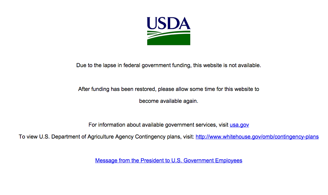 USDA shuts down website over government ‘funding lapse’ Washington