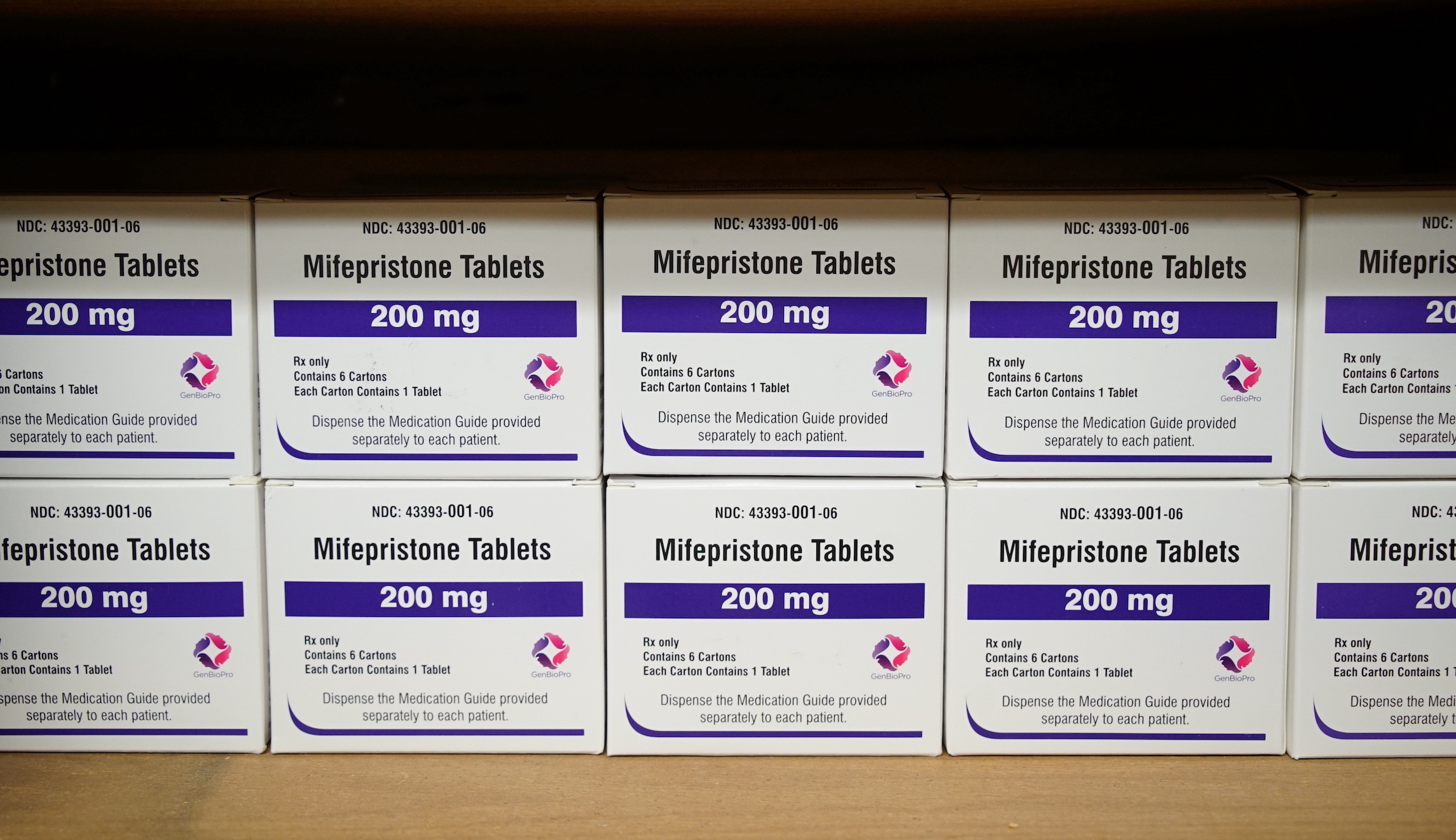 Boxes of the drug mifepristone line a shelf at the West Alabama Women's Center in Tuscaloosa, Ala., on Wednesday, March 16, 2022. 