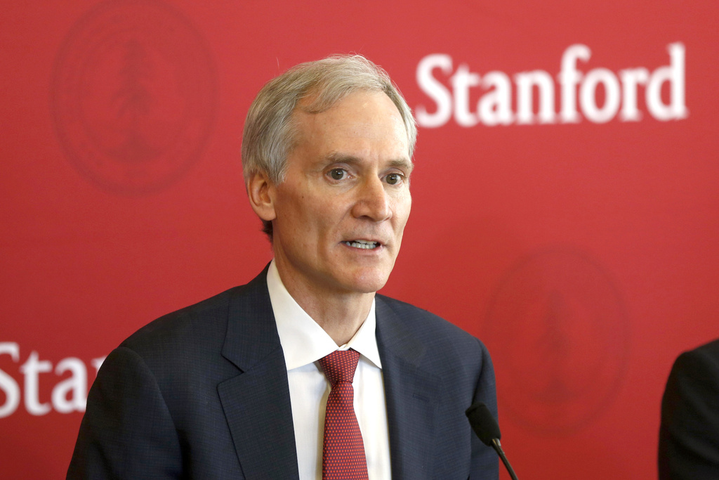 Marc Tessier-Lavigne speaks to the media at Stanford University in Stanford, Calif., on Feb. 4, 2016. Tessier-Lavigne, the president of Stanford University said Wednesday, July 19, 2023, he would resign, citing an independent review that cleared him of research misconduct but found flaws in other papers authored by his lab. Tessier-Lavigne said in a statement to students and staff that he would step down Aug. 31. 