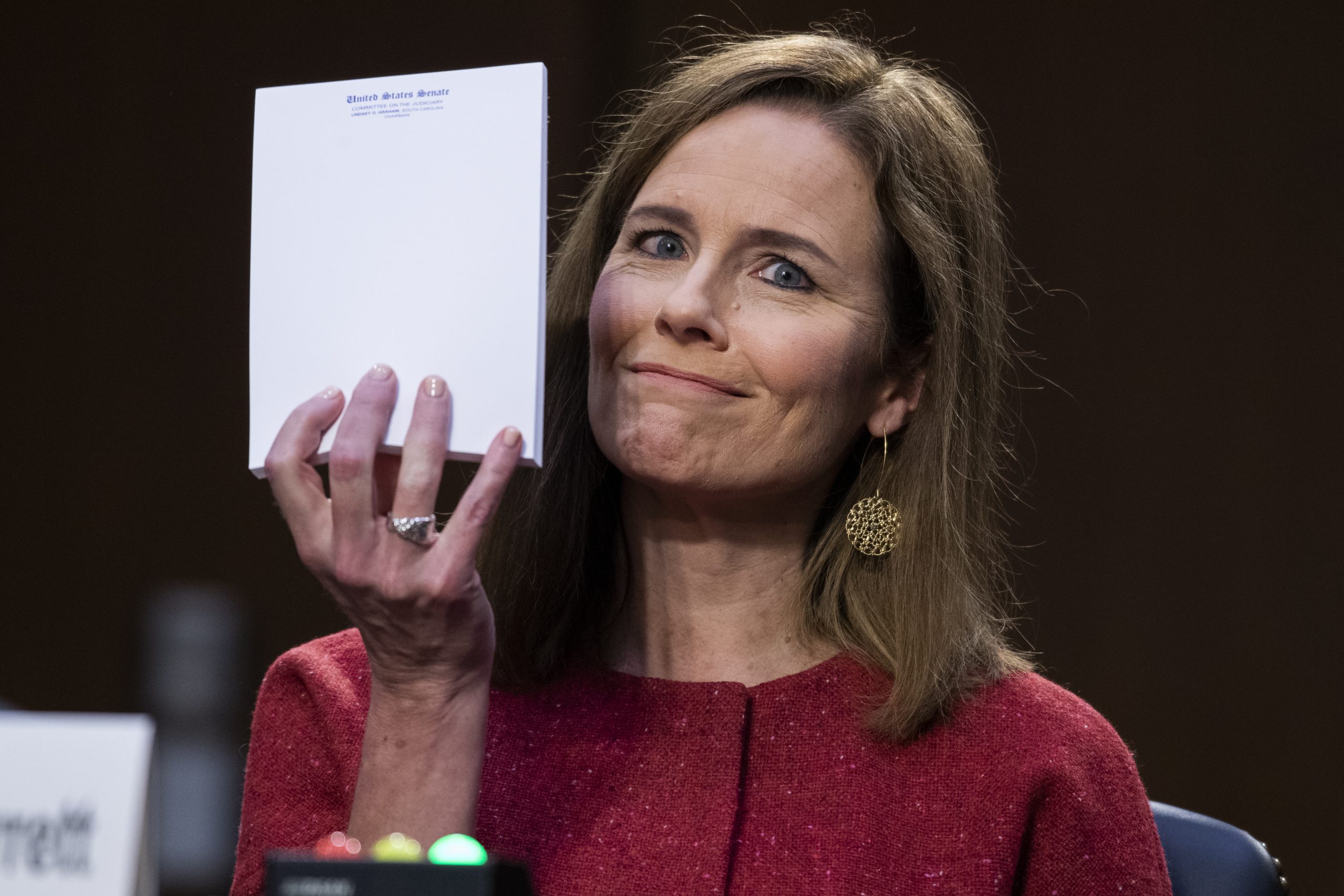 Amy Coney Barrett Goes Viral Holding Up Blank Notepad When Asked If She’s Referring To Any