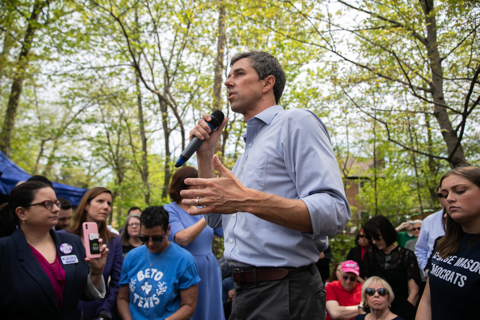 Democratic 2020 presidential candidate Beta O'Rourke speaks at a meet and greet at Tammy Derenak Kaufax's house in Alexandria, Virginia, Wednesday, April 17, 2019.