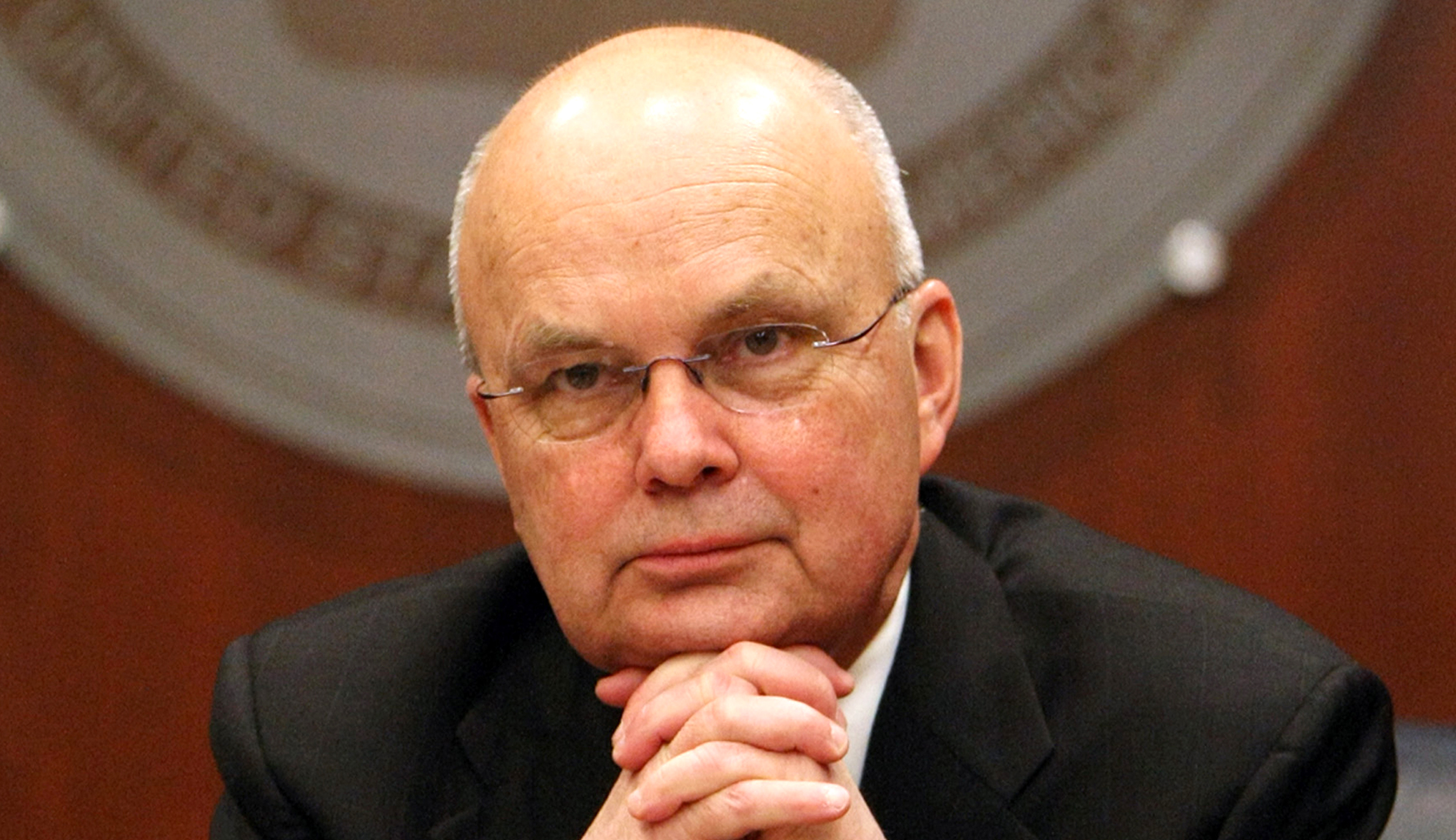 This 2009 file photo shows then-CIA Director Michael Hayden, and a former National Security Agency (NSA) chief, participates in a news conference at CIA headquarters in Langley, Va.