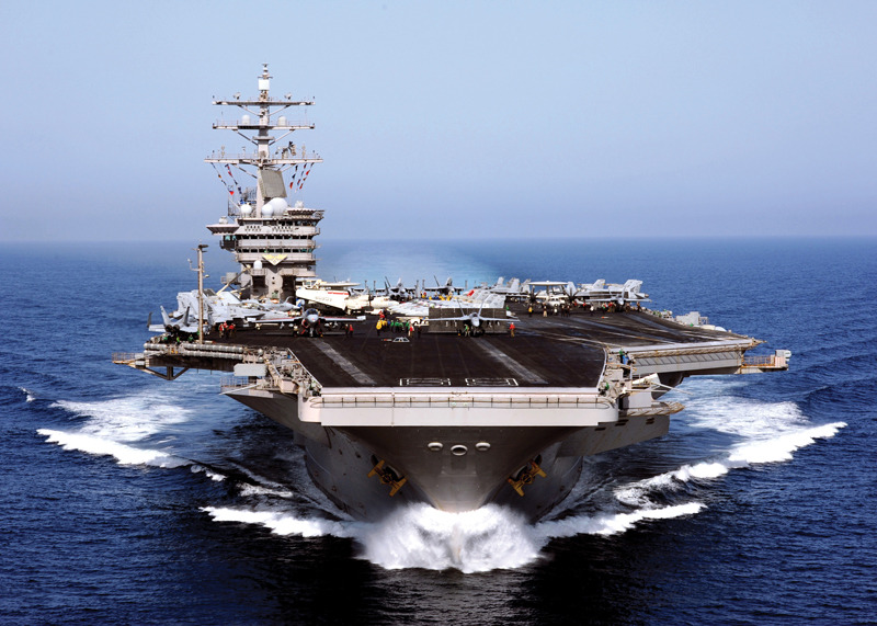 The aircraft carrier USS Dwight D. Eisenhower operates. (Rafael Figueroa Medina/U.S. Navy via Getty Images)