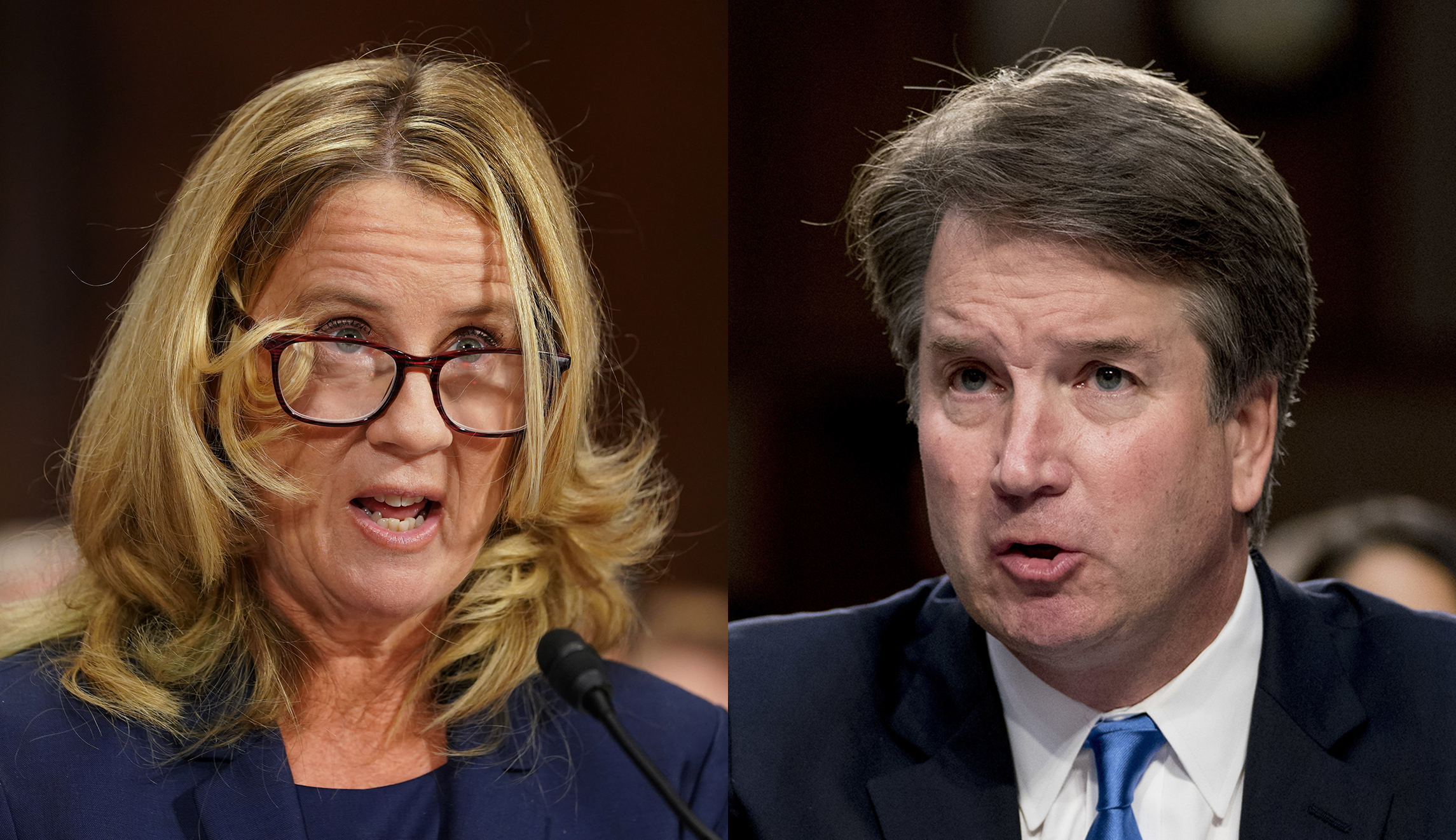 Christine Blasey Ford is pictured on the left; Brett Kavanaugh is pictured on the right.