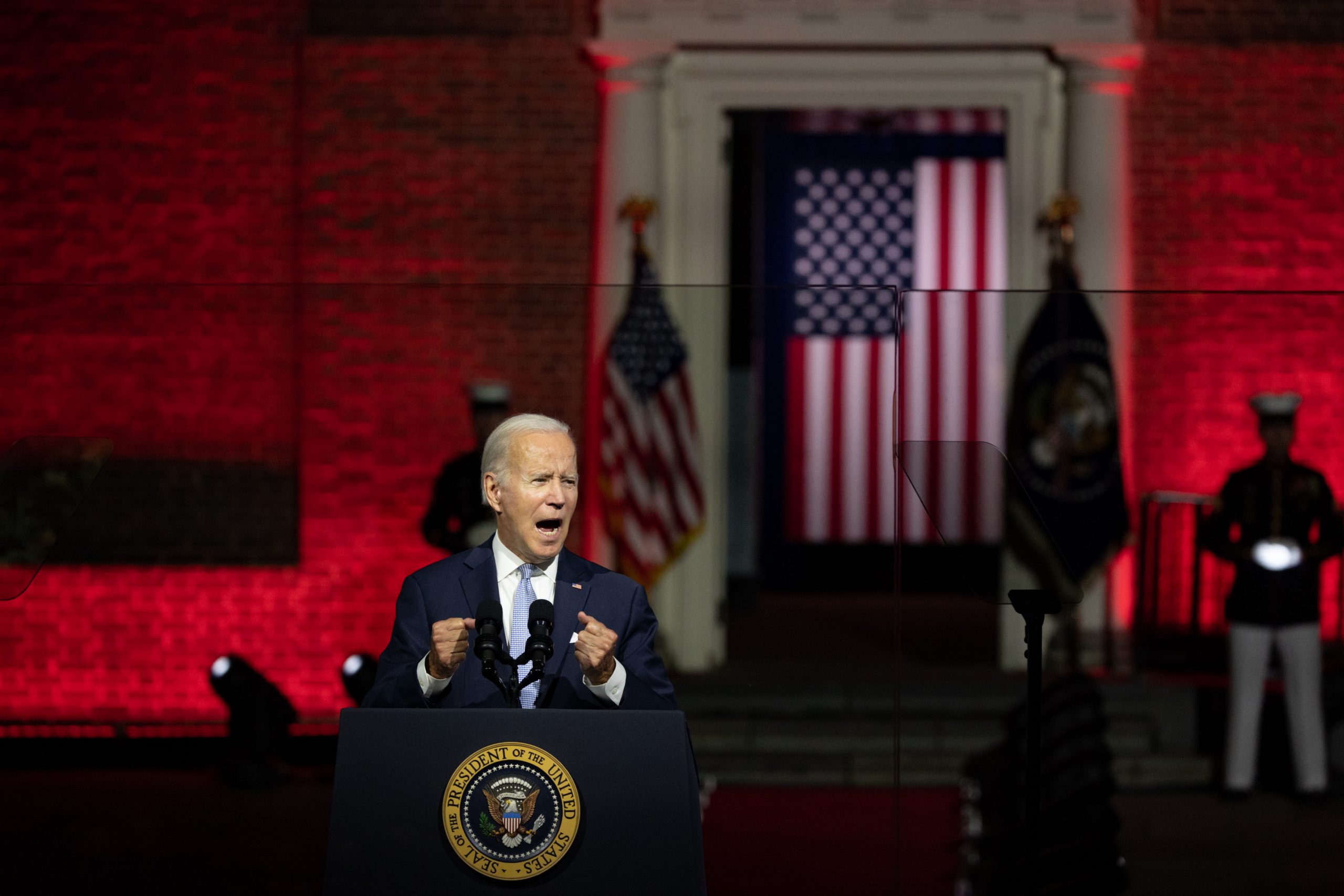 President Joe Biden speaks at Independence National Historical Park in Philadelphia on Sept. 1.
