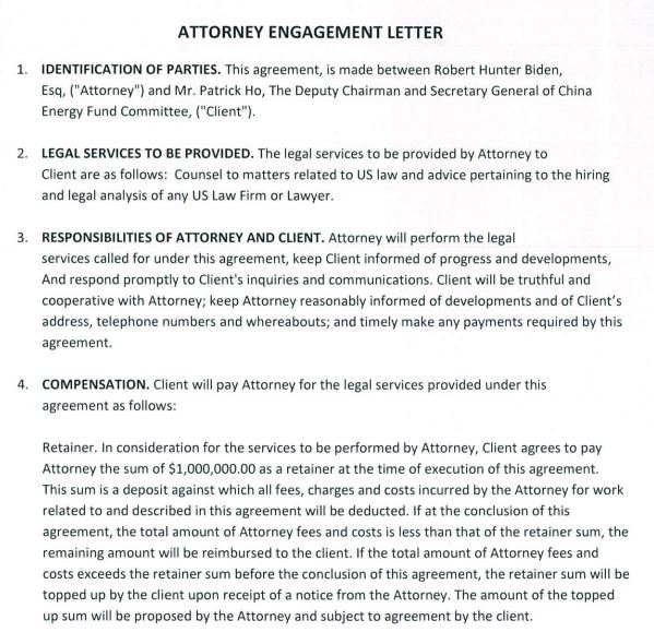 Hunter Biden Patrick Ho Attorney Engagement Letter.JPG