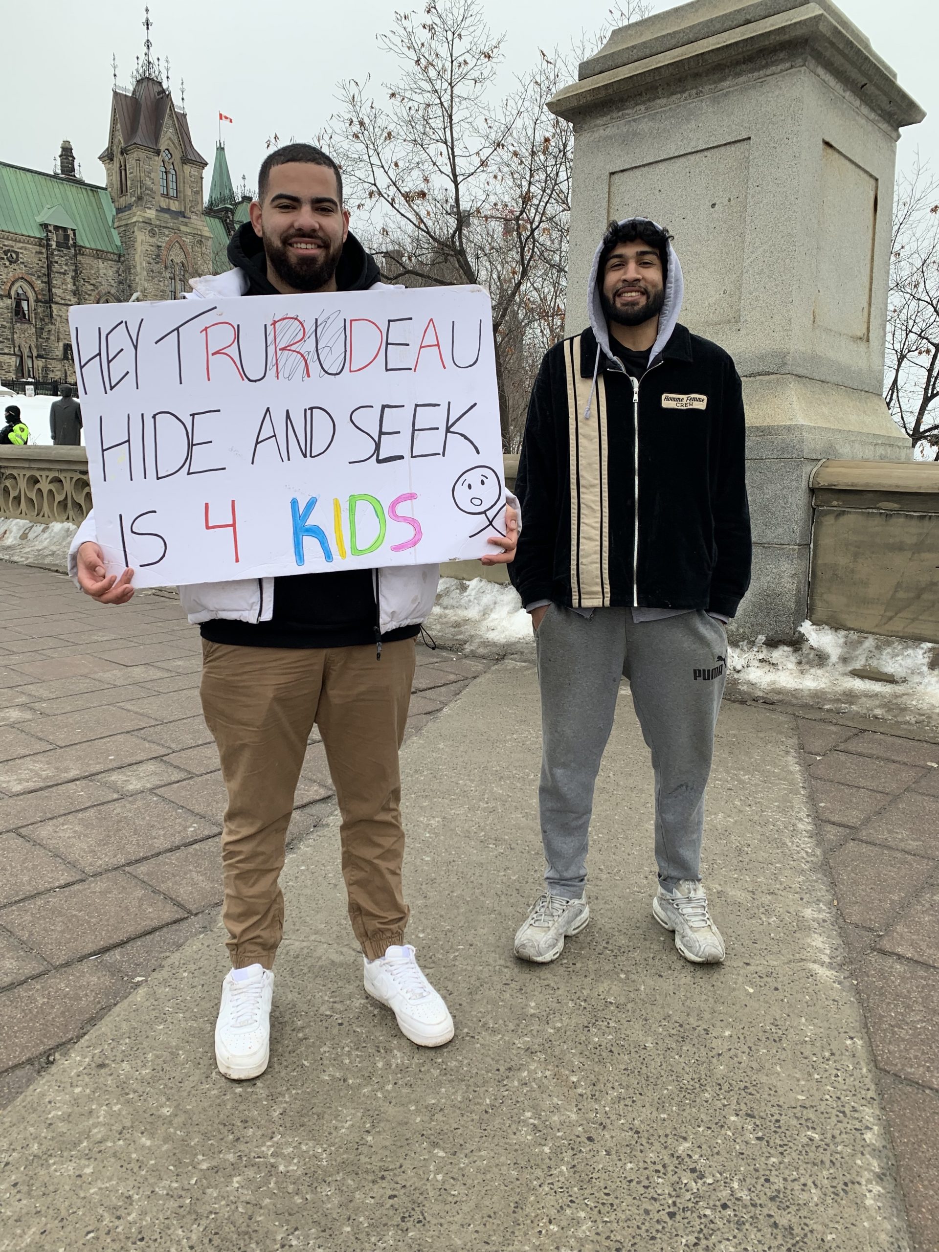 Izzy Drake and his friend arrived in Ottawa on Friday to support the anti-vaccine mandate trucker protest.