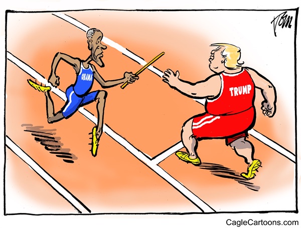 Editorial cartoon: Backwards relay race - Washington Examiner