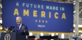 President Joe Biden speaks after a tour of the Ford Rouge EV Center, Tuesday, May 18, 2021, in Dearborn, Mich.                                                                                                                                           