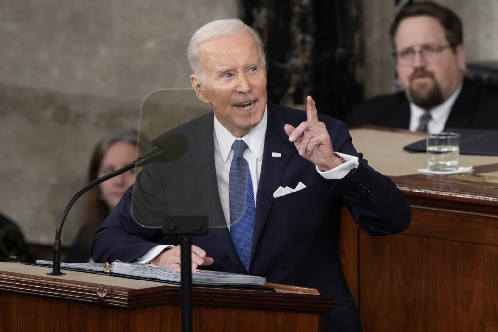 President Joe Biden delivers the State of the Union address to a joint session of Congress at the U.S. Capitol, Tuesday, Feb. 7, 2023, in Washington. 