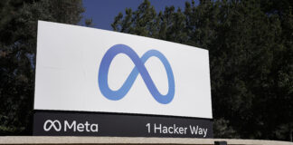 FILE - Facebook's Meta logo sign is seen at the company headquarters in Menlo Park, California, on, Oct. 28, 2021. (AP Photo/Tony Avelar, File)