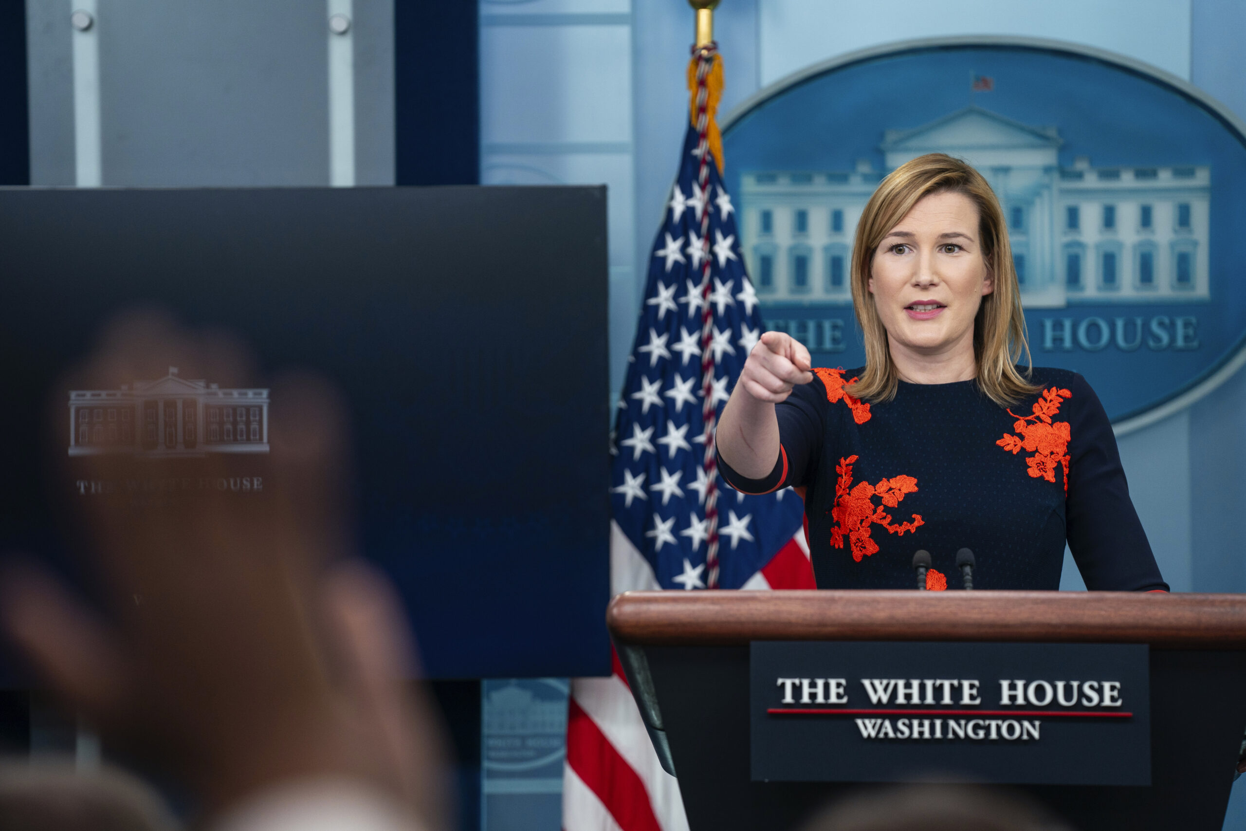 Olivia Dalton steps behind the White House briefing podium Washington
