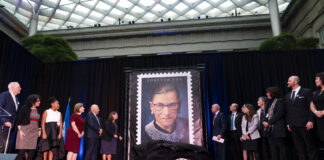 A new Forever stamp commemorating the legacy of the late Supreme Court Justice Ruth Bader Ginsburg is unveiled Monday, Oct. 2, 2023.