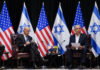 President Joe Biden and Israeli Prime Minister Benjamin Netanyahu participate in an expanded bilateral meeting with Israeli and U.S. government officials, on Wednesday, Oct. 18, 2023, in Tel Aviv. 
