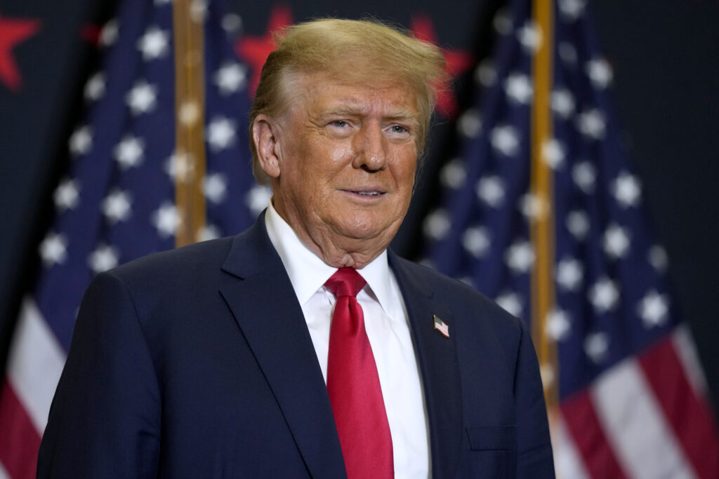 Former President Donald Trump speaks during a commit to caucus rally, Dec. 19, 2023, in Waterloo, Iowa.