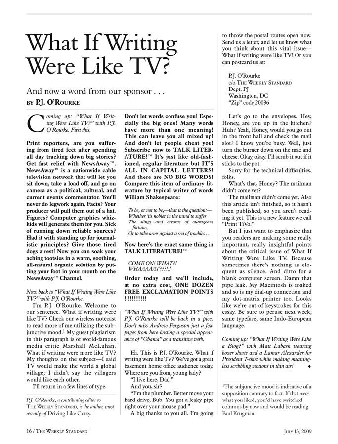 What If Writing Were Like Tv? - Washington Examiner