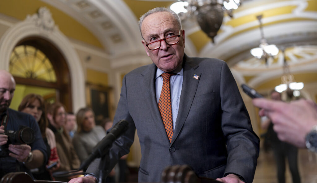 Senate Majority Leader Chuck Schumer (D-NY) meets with reporters at the Capitol in Washington, Tuesday, Dec. 19, 2023. (AP Photo/J. Scott Applewhite, File)