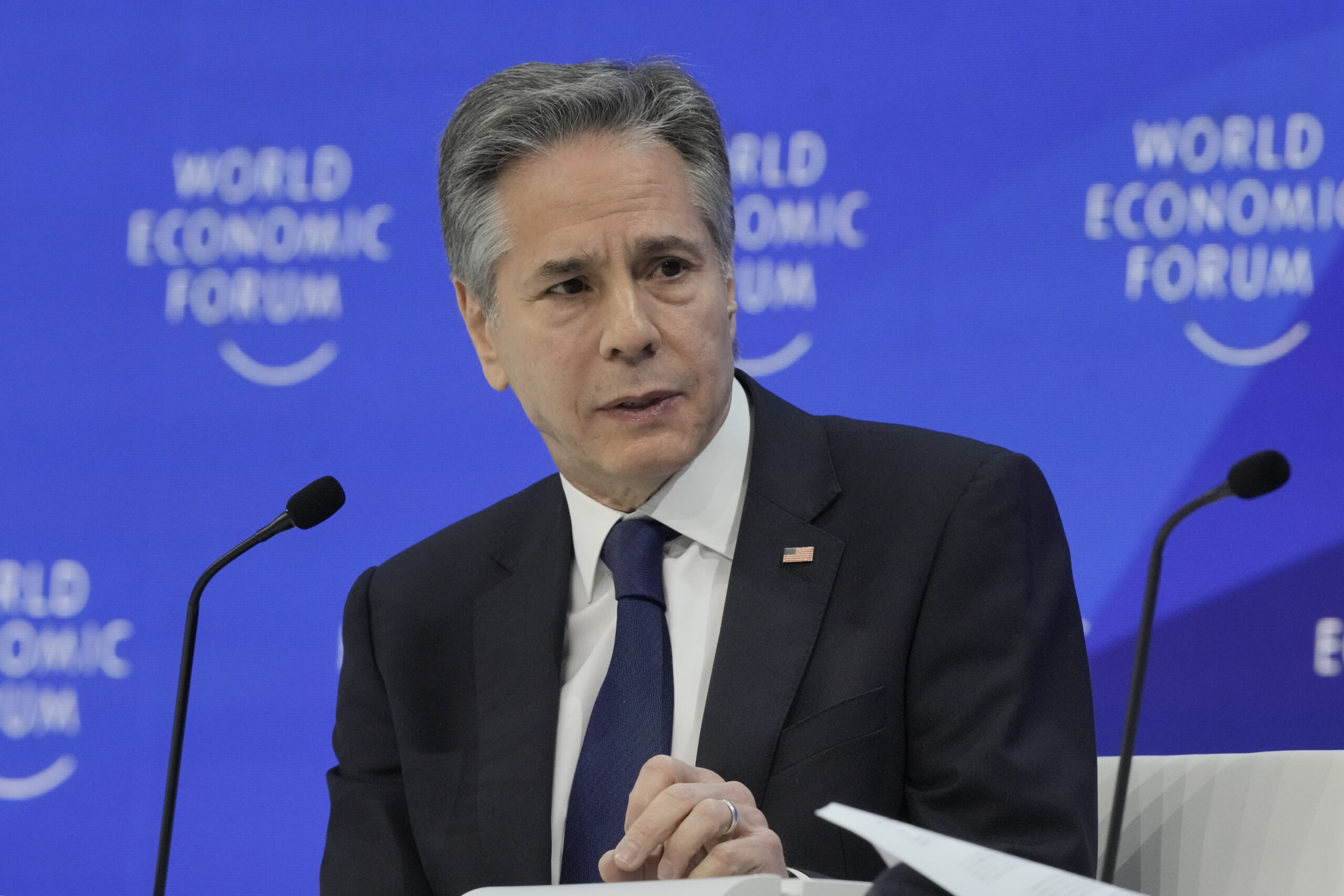 NextImg:Blinken stuck in Davos after Boeing aircraft experiences oxygen leak