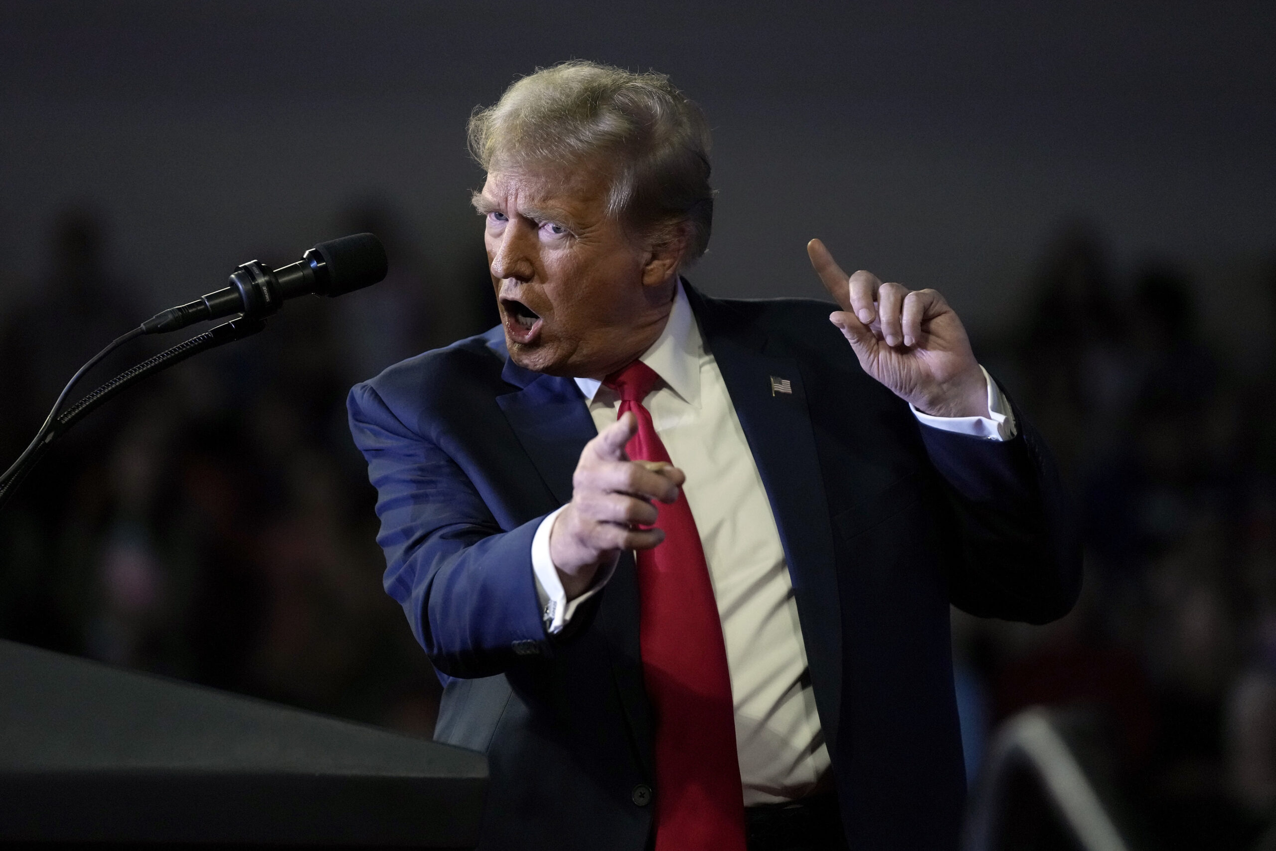 NextImg:Trump rails against 'fascist' Democrats but jokes indictments have been 'good for the polls'
