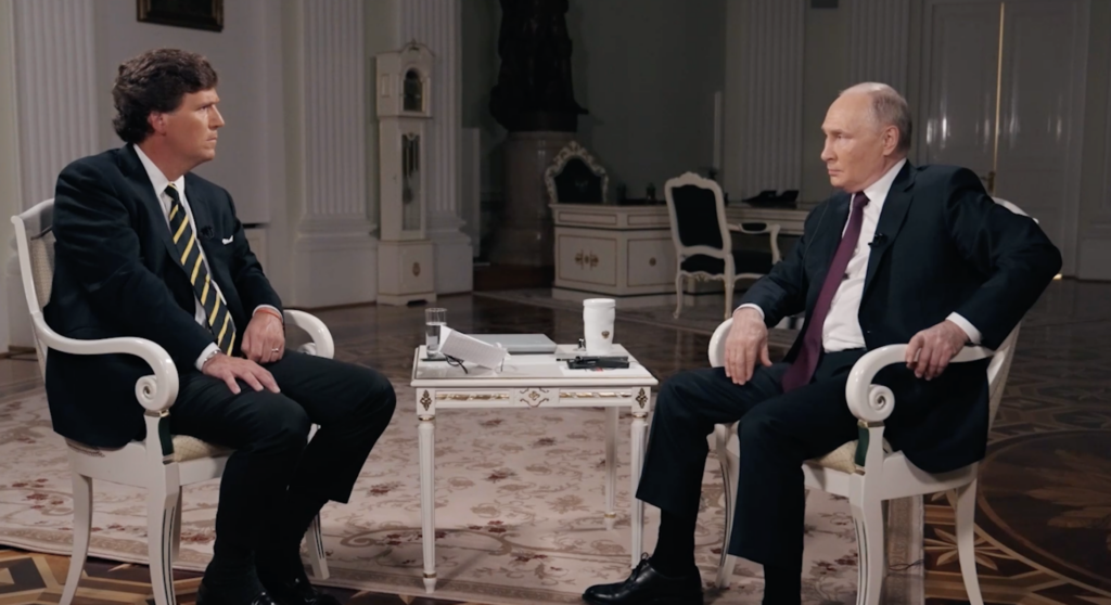 NextImg:Vladimir Putin tells Tucker Carlson that invasion of Ukraine is still ‘a civil war’ in wide-ranging two-hour interview