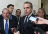 Hunter Biden, President Joe Biden's son, accompanied by his attorney Abbe Lowell, left, talks to reporters as they leave a House Oversight Committee hearing as Republicans are taking the first step toward holding him in contempt of Congress, Wednesday, Jan. 10, 2024, on Capitol Hill in Washington. (AP Photo/Jose Luis Magana)