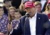 Republican presidential candidate former President Donald Trump speaks at a Buckeye Values PAC rally on Saturday, March 16, 2024, in Vandalia, Ohio. (AP Photo/Meg Kinnard)
