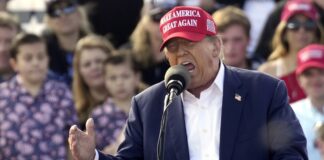 Republican presidential candidate former President Donald Trump speaks at a Buckeye Values PAC rally on Saturday, March 16, 2024, in Vandalia, Ohio. (AP Photo/Meg Kinnard)