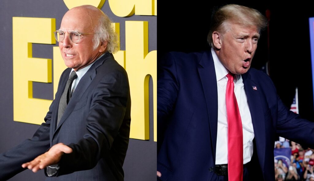 Larry David remarks that it’s hard not to think about the impact Donald Trump, whom he refers to as a sociopath, has had on the United States