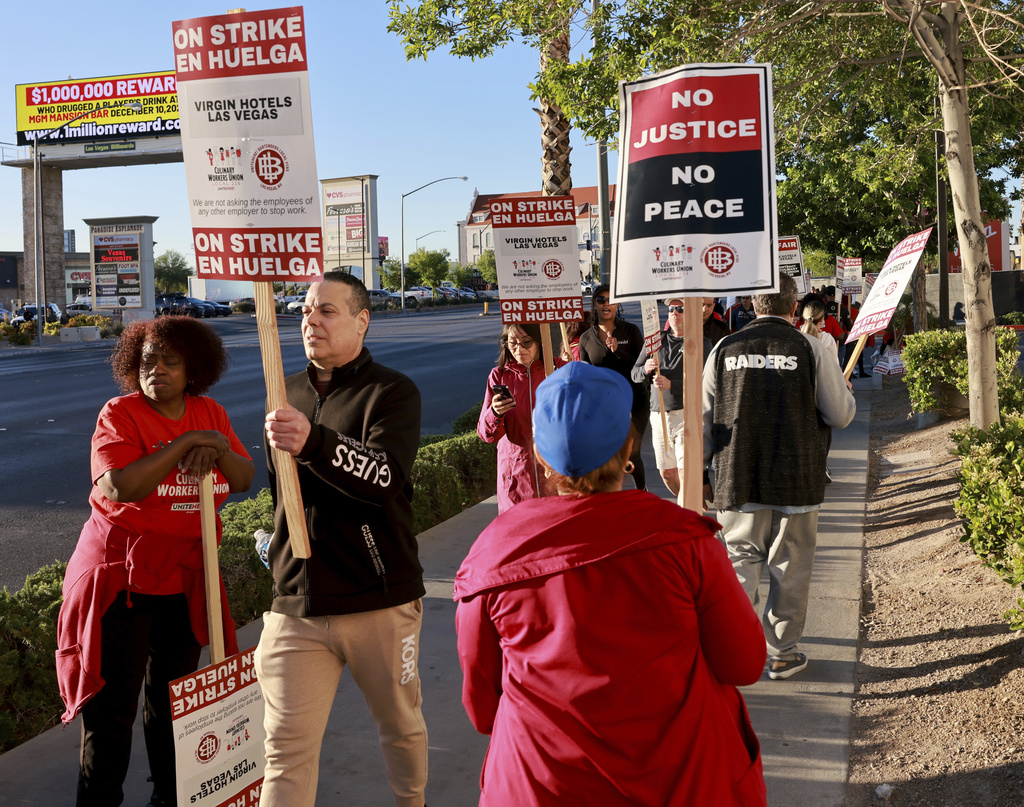 Casino employees at Virgin Las Vegas strike for the first time in two decades